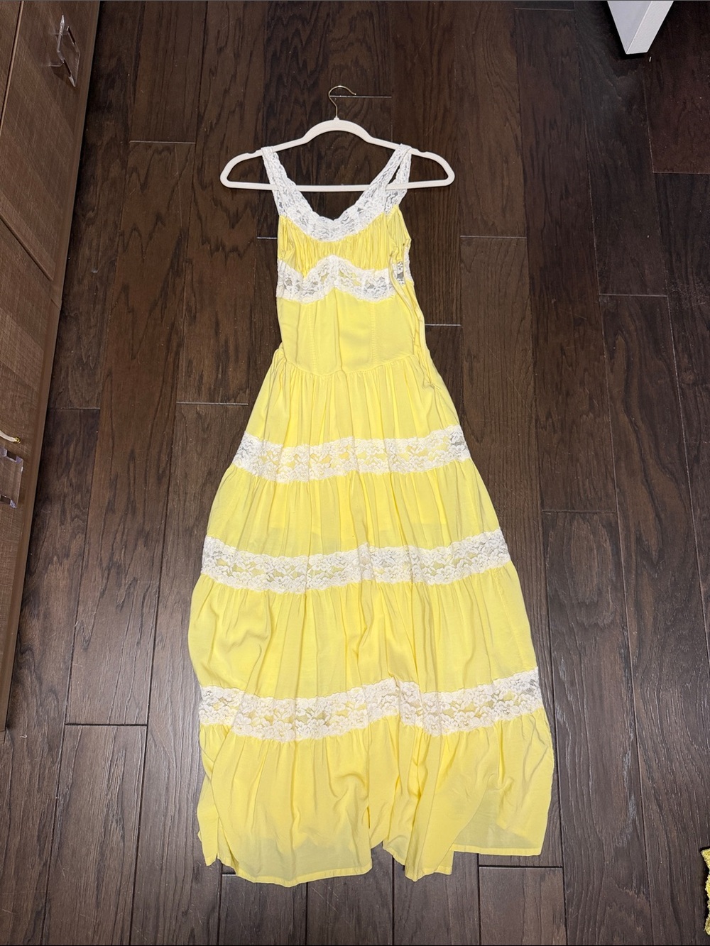 Frankie's Bikinis Yellow Maxi Dress with White Lace Trim